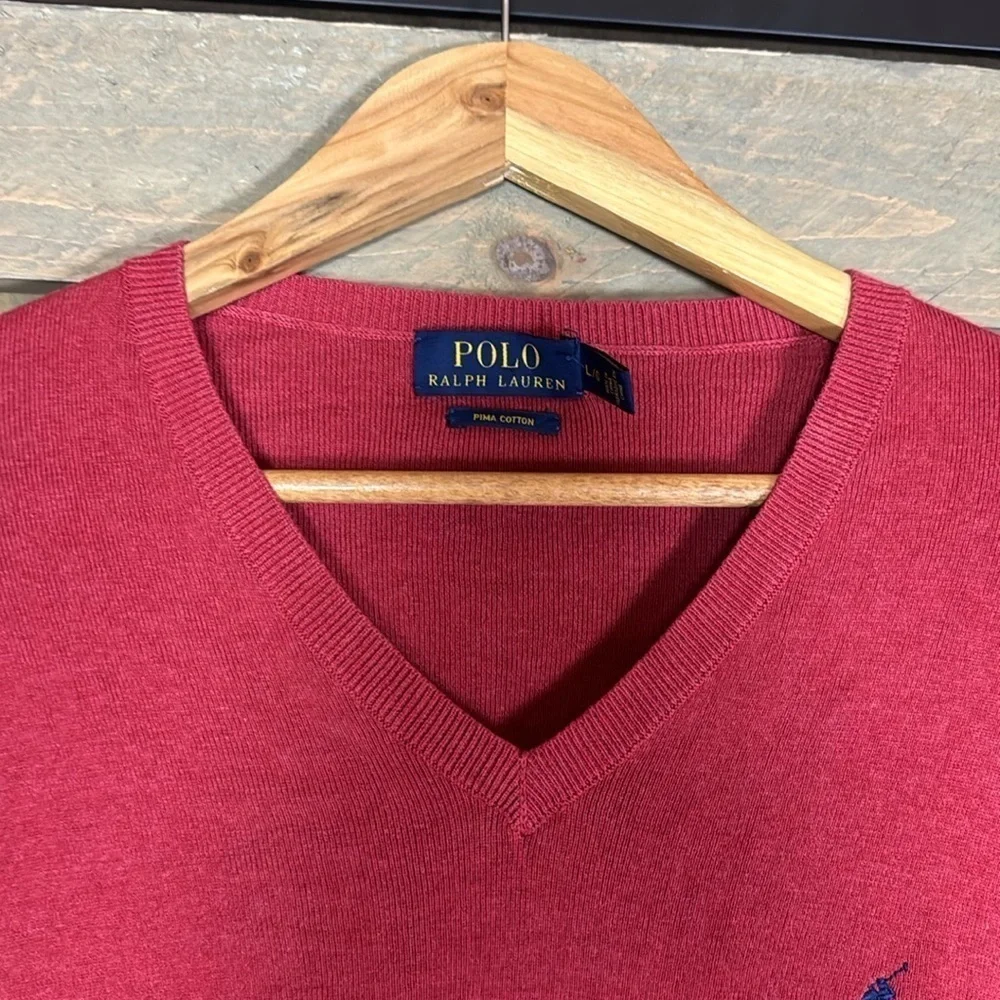 Polo by Ralph Lauren red Pima cotton v-neck sweater Size Large